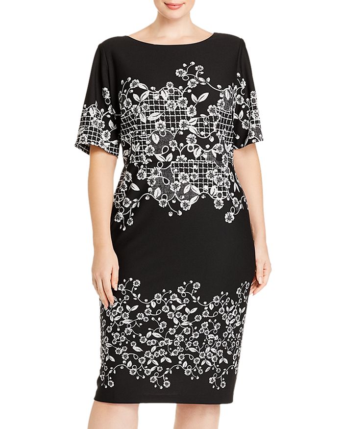 Adrianna Papell Plus Floral Trellis Dress In Black Multi
