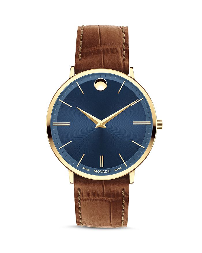 Movado Ultra Slim Watch, 40mm In Blue/tan