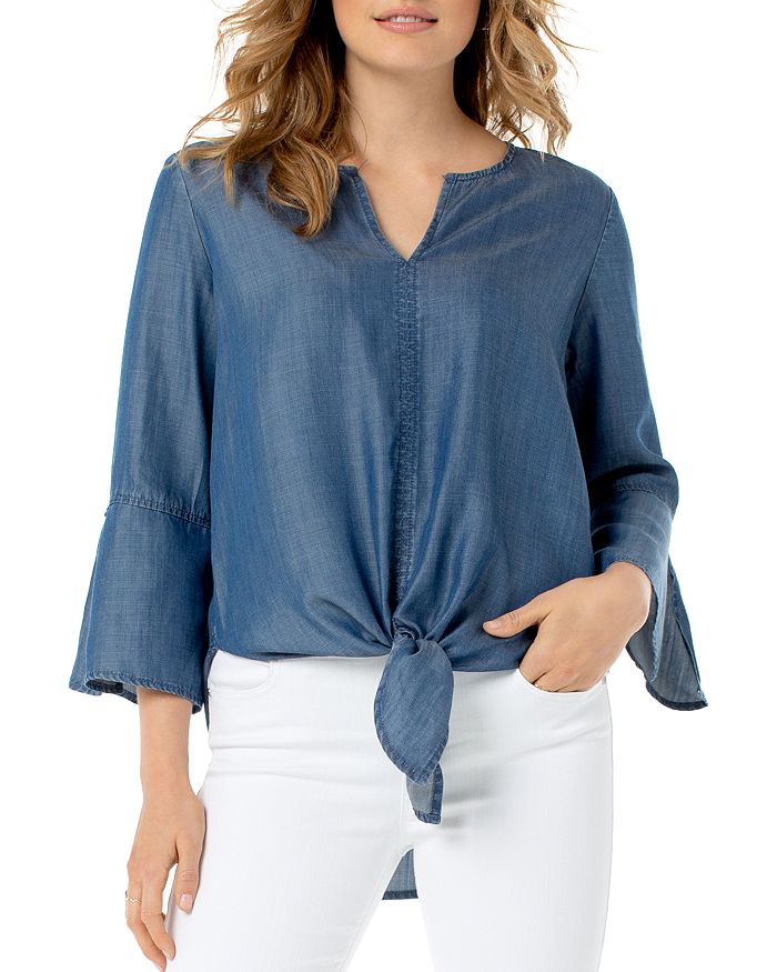 LIVERPOOL LOS ANGELES CHAMBRAY TIE-FRONT TOP,LM8164T30