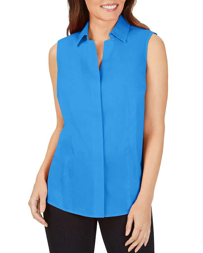 Foxcroft Taylor Sleeveless Non-iron Stretch Shirt In Malibu Blue
