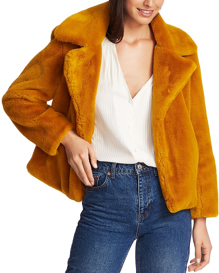1.state Cropped Faux-fur Jacket In Honey Pot