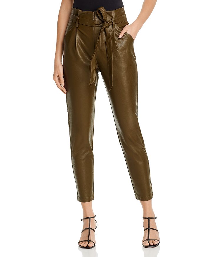Lucy Paris Faux Leather Paperbag-waist Pants - 100% Exclusive In Olive