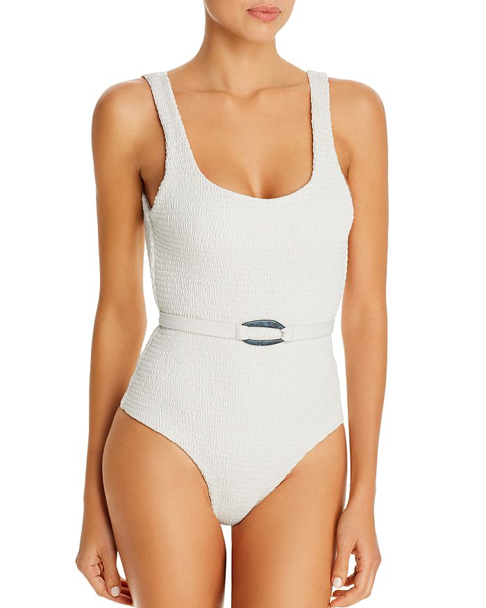 Palm Swimwear Maya Belted One Piece Swimsuit In Ivory Modesens
