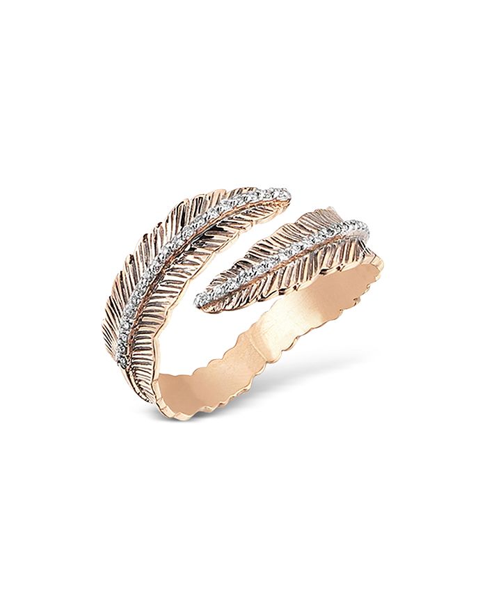 Kismet By Milka 14K Rose Gold Diamond Feather Bypass Ring | Bloomingdale's