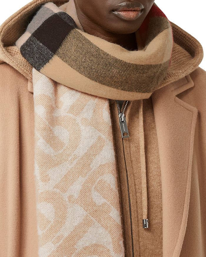 Burberry Monogram & Check Brushed Cashmere Scarf In Alabaster | ModeSens
