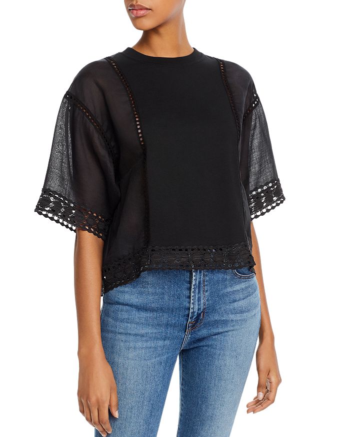 See By Chloé See By Chloe Crochet-inset Short Sleeve Top In Black