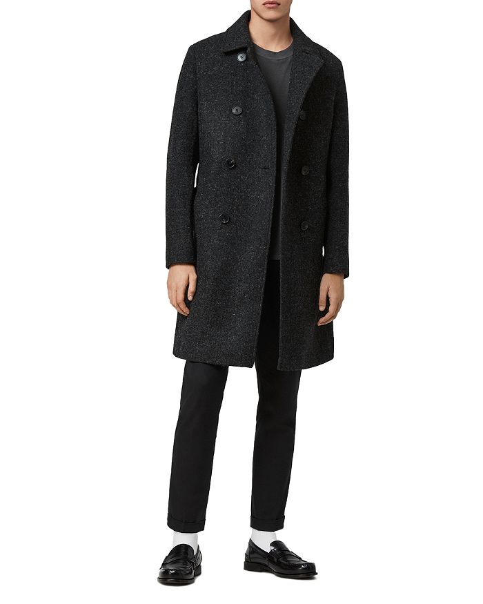 Allsaints Shaw Harris Tweed Top Coat In Charcoal Gray
