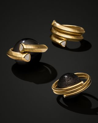 18K Yellow Gold Trisola Bangle Bracelet with Diamonds