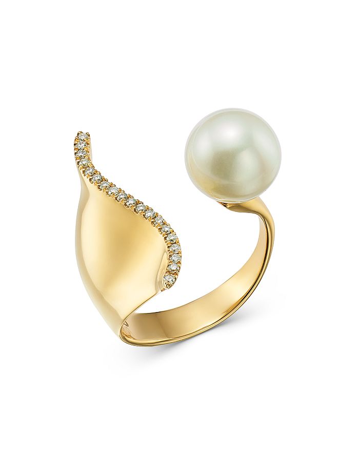 Own Your Story 14k Yellow Gold Neo Pearl Diamond & Freshwater Pearl Fluidity Open Ring In White/gold