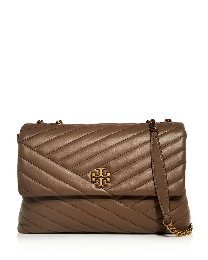 Tory Burch Kira Chevron Leather Shoulder Bag In Classic Taupe/gold