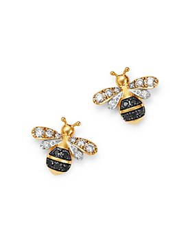 Bloomingdale's - Black & White Diamond Bumble Bee Earrings in 14K Yellow Gold - 100% Exclusive