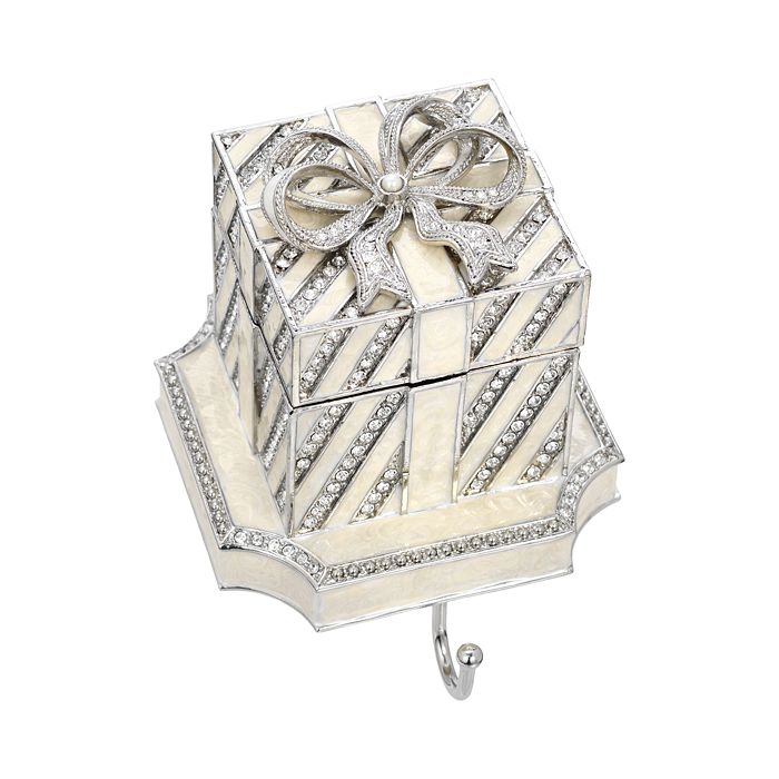 Olivia Riegel Striped Gift Box Crystal & Pewter Stocking Holder In White