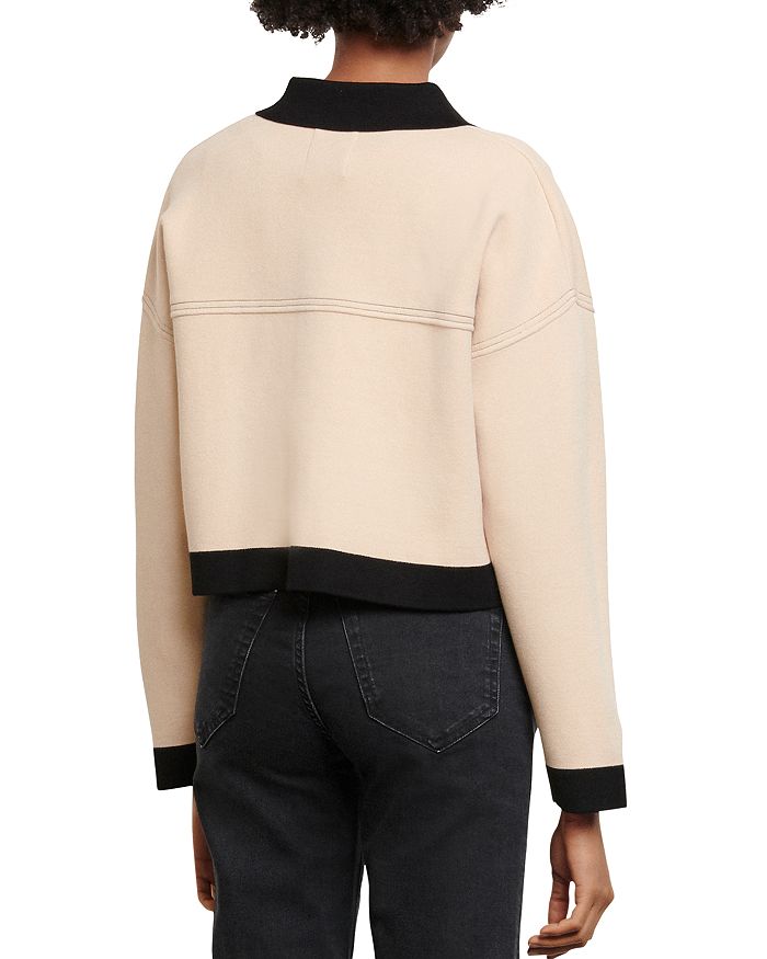 Sandro Cher Cropped Topstitching Cardigan In Nude | ModeSens