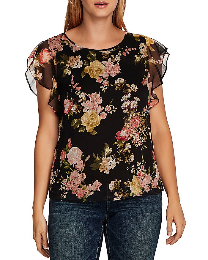 VINCE CAMUTO BEAUTIFUL BLOOMS FLUTTER SLEEVE TOP,9120010