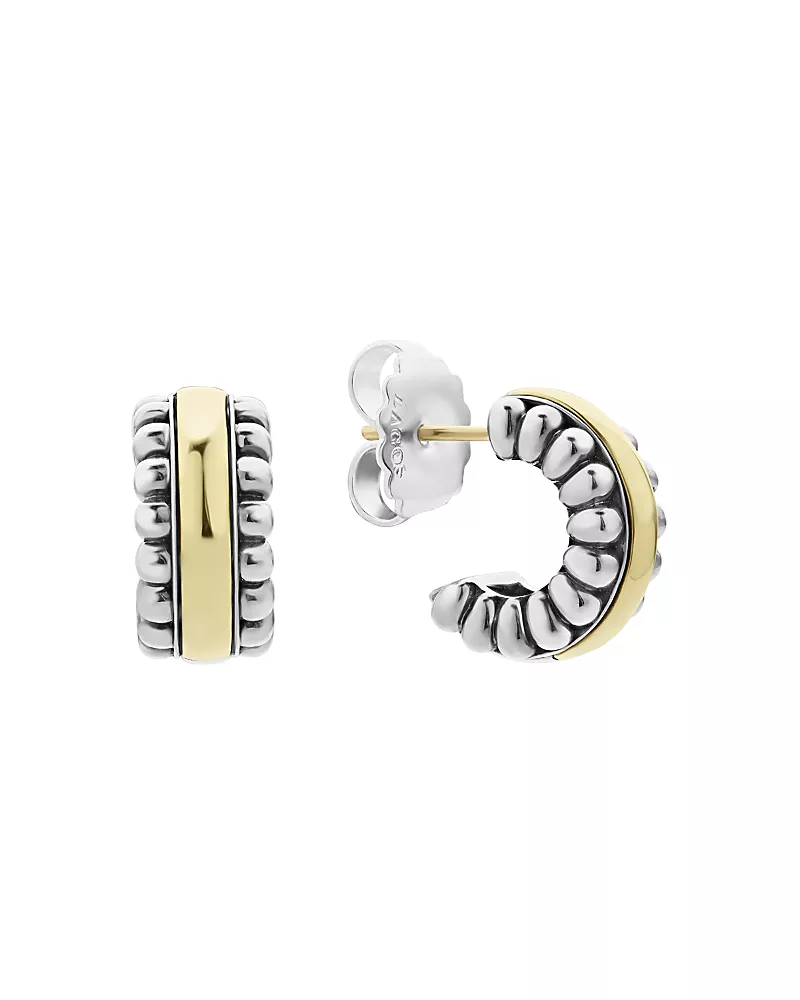 Lagos Sterling Silver & 18K Gold Signature Caviar Small Flute Hoop Earrings