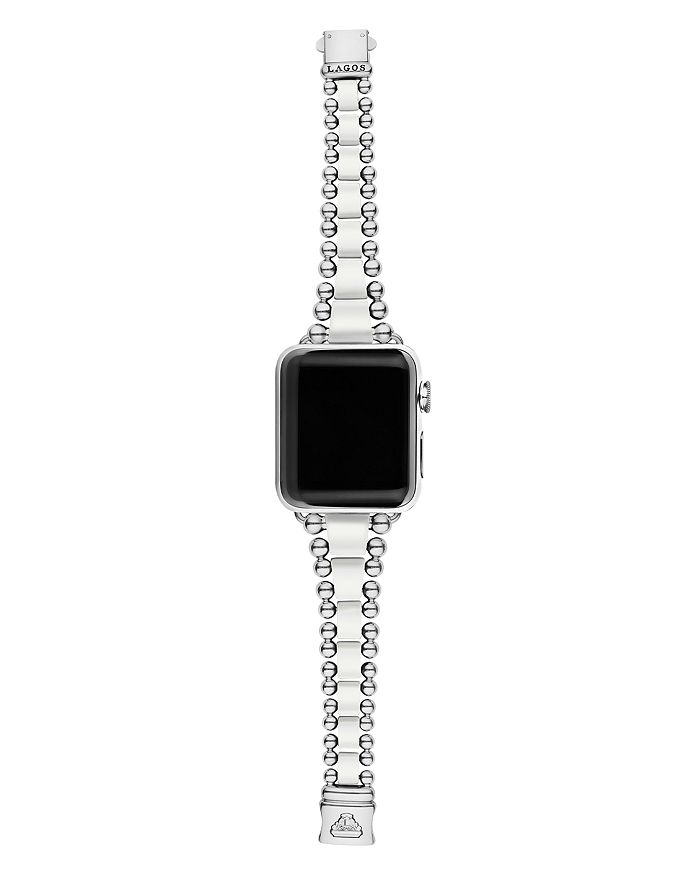 Shop Lagos Smart Caviar White Ceramic Apple Watch Bracelet, 42-44mm In White/silver
