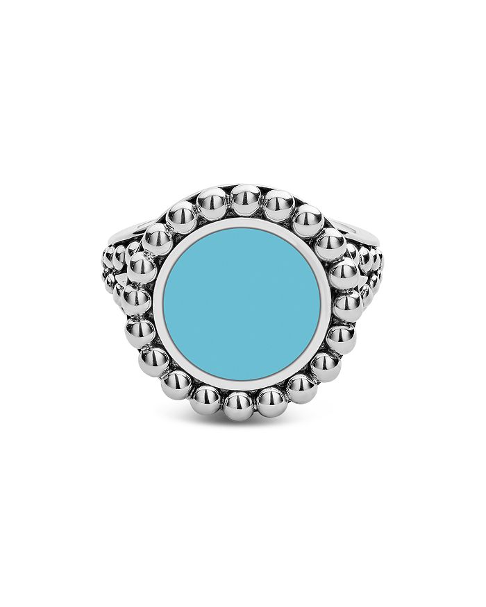 Shop Lagos Sterling Silver Maya Blue Ceramic Ring In Blue/silver