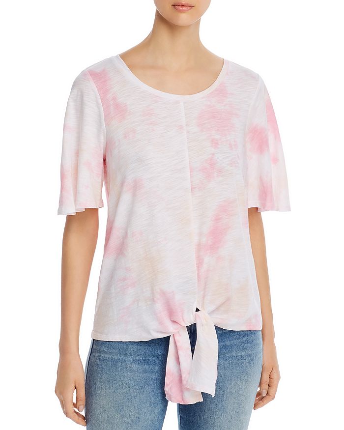 Cupio Tie-dyed Tie-front T-shirt In Pink/yellow