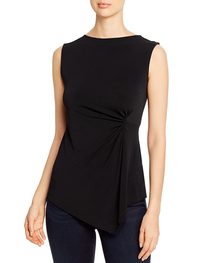 T Tahari Sleeveless Ruched Top In Black