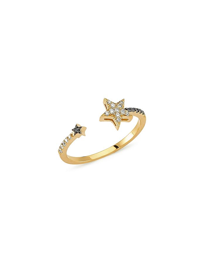 Own Your Story 14k Yellow Gold Cosmos Black & White Diamond Star Cuff Ring In Multi/gold