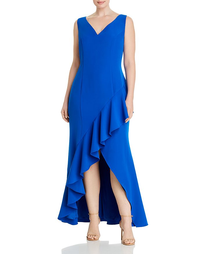 Adrianna Papell Plus Asymmetrical Ruffled Dress In Blue Sapphire