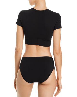 Ava Solid Cropped T-Shirt Bikini Top & Solid Twist-Front Bikini Bottom
