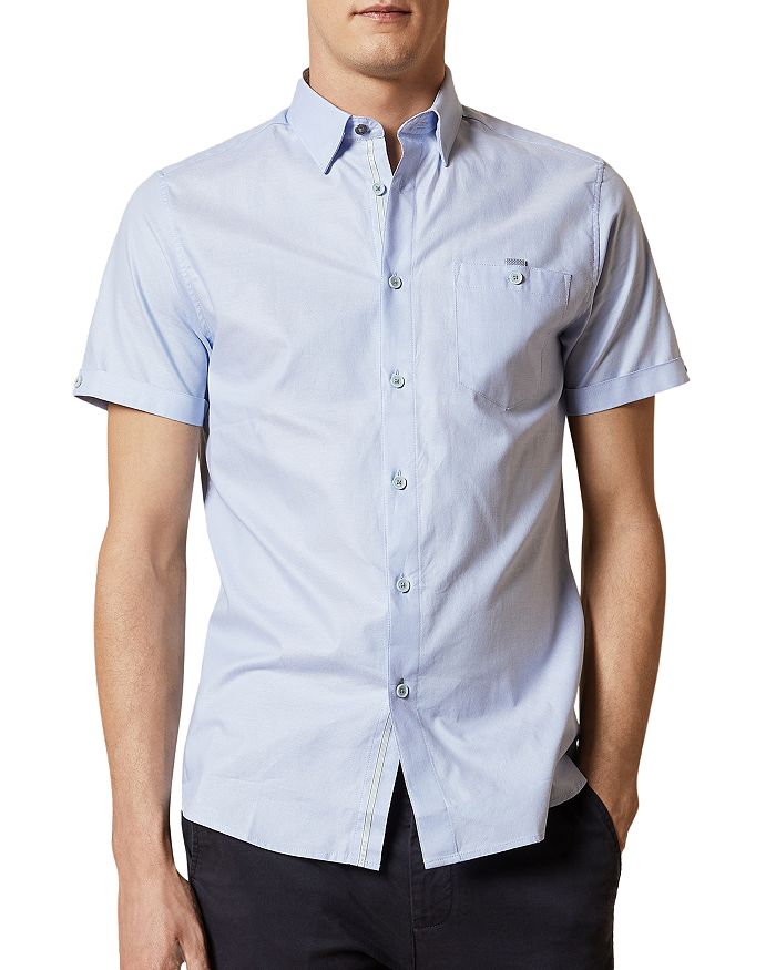 Ted Baker Men's Cotton Short-sleeve Slim Fit Shirt In Blue