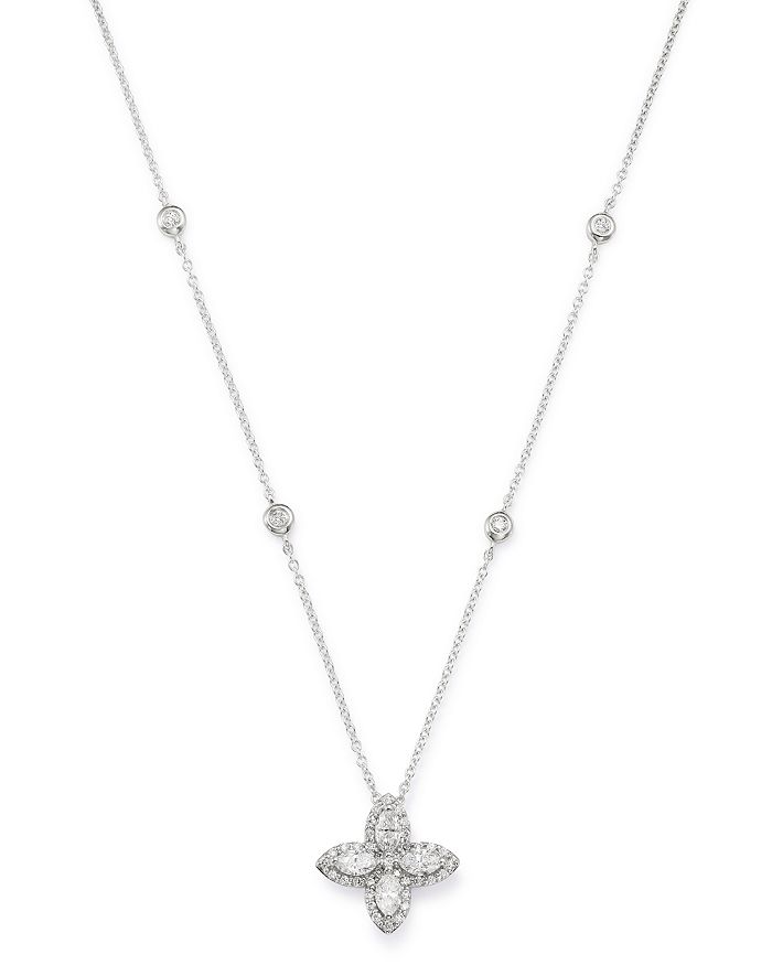 Bloomingdale's Diamond Marquis Flower Pendant Necklace In 14k White Gold, 0.50 Ct. T.w. - 100% Exclusive