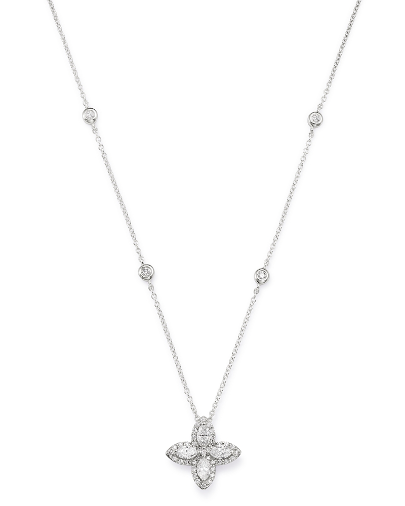 Bloomingdale's Fine Collection Diamond Marquis Flower Pendant Necklace in 14K White Gold, 0.50 tcw