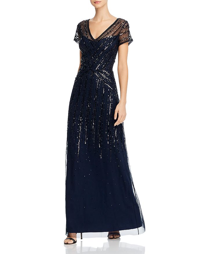 Adrianna Papell Beaded Mermaid Gown In Midnight Black