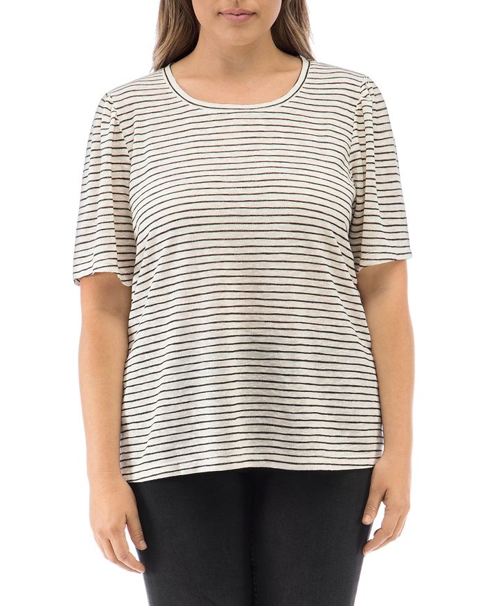 B Collection By Bobeau Curvy Tilda Striped Puff-sleeve T-shirt In Black Stripe