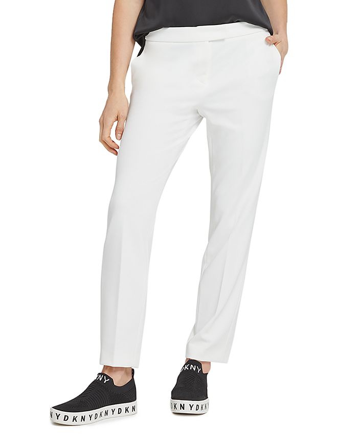 Shop Dkny Front Tab Straight-leg Pants In Ivory