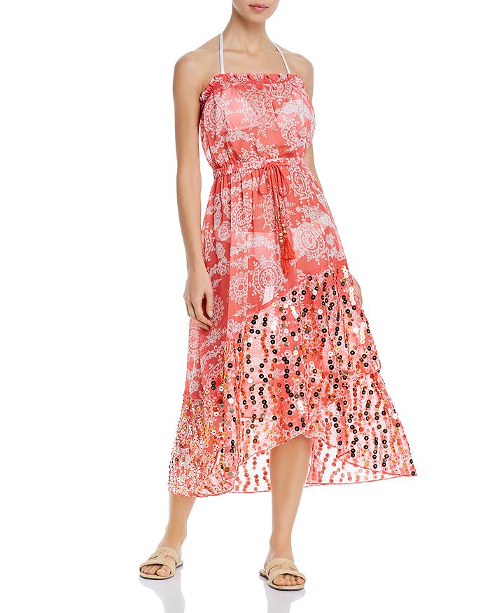 Ramy Brook Cianna Strapless Sequined Dress Swim Cover-up In Sunkist