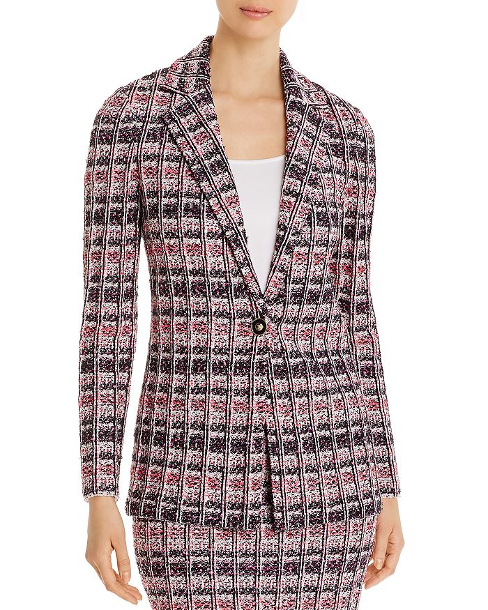 St. John Monarch Textured Tweed Knit Notch-Collar Jacket ...