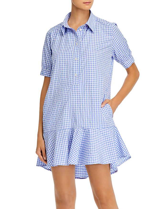Aqua Gingham Print Ruffled Mini Dress - 100% Exclusive In Blue/white