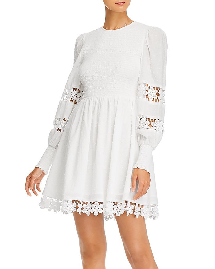 Aqua Smocked Lace Trim Mini Dress - 100% Exclusive In White