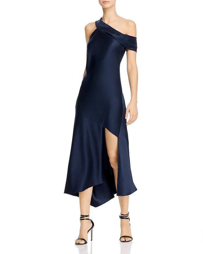 Cushnie - Asymmetrical-Neck Slip Dress with Cascading Skirt