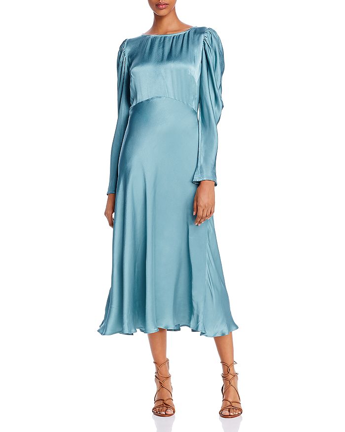 Ghost London Rosaleen Satin Midi Dress In Blue | ModeSens