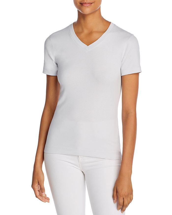 Three Dots Cotton V-neck Tee In Surf