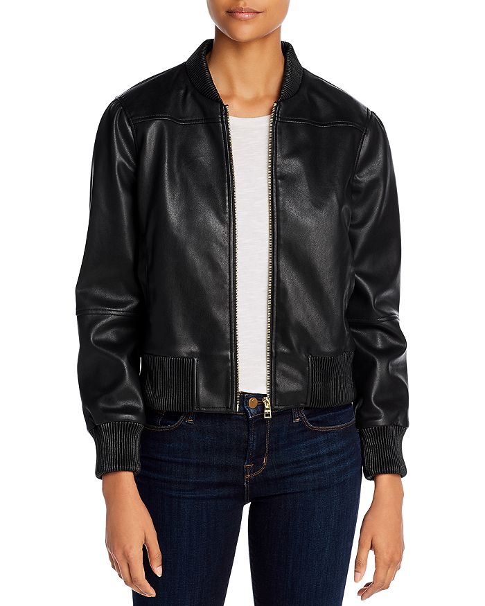 T Tahari Faux Leather Bomber Jacket In Black