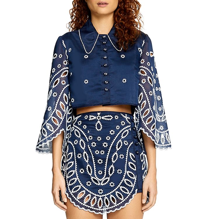 ALICE MCCALL ALICE MCCALL MOONCHILD COTTON BELL-SLEEVE EMBELLISHED TOP,AMT31112