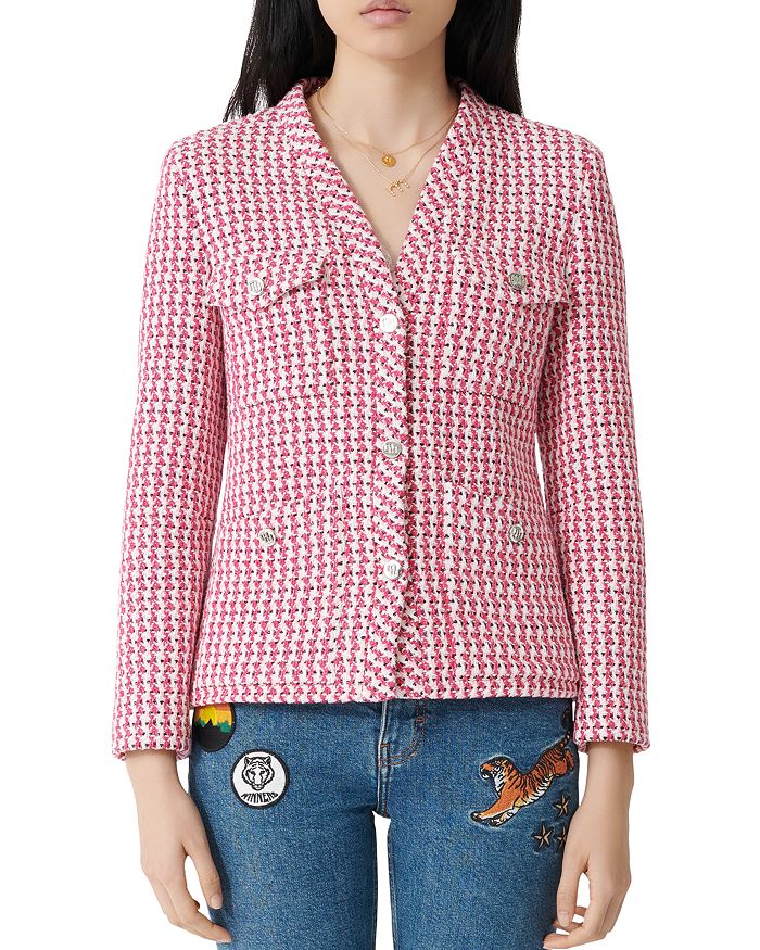 Maje Tweed Button Jacket In Fuchsia