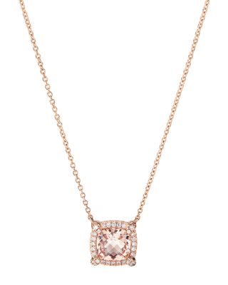 David Yurman Petite Chatelaine Pave Bezel Pendant Necklace in 18K Rose Gold with Morganite, 18