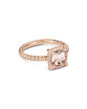 David Yurman - Petite Châtelaine® Pavé Bezel Ring in 18K Rose Gold with Morganite