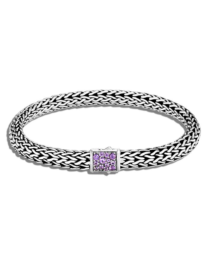 Shop John Hardy Sterling Silver Classic Chain Black Sapphire & Amethyst Reversible Bracelet In Purple/silver