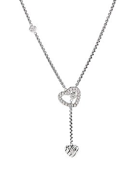 David Yurman - Cable Collectibles Heart Y Necklace in Sterling Silver with Pavé Diamonds, 21"