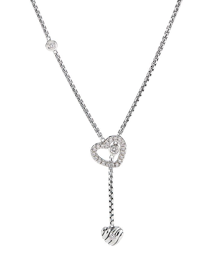 DAVID YURMAN CABLE COLLECTIBLES HEART Y NECKLACE IN STERLING SILVER WITH PAVE DIAMONDS, 21,N16289DSSADI
