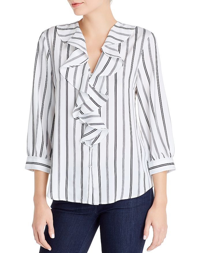 KARL LAGERFELD PARIS Striped Ruffled Shirt | Bloomingdale's