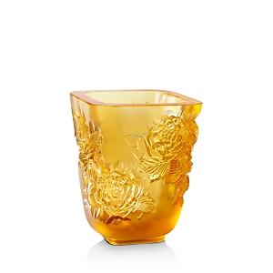 Shop Lalique Pivoines Small Vase In Amber