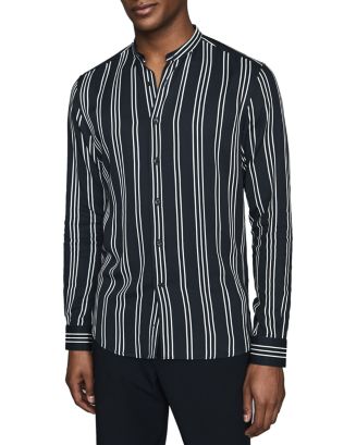 REISS Yorker Striped Mandarin-Collar Shirt | Bloomingdale's